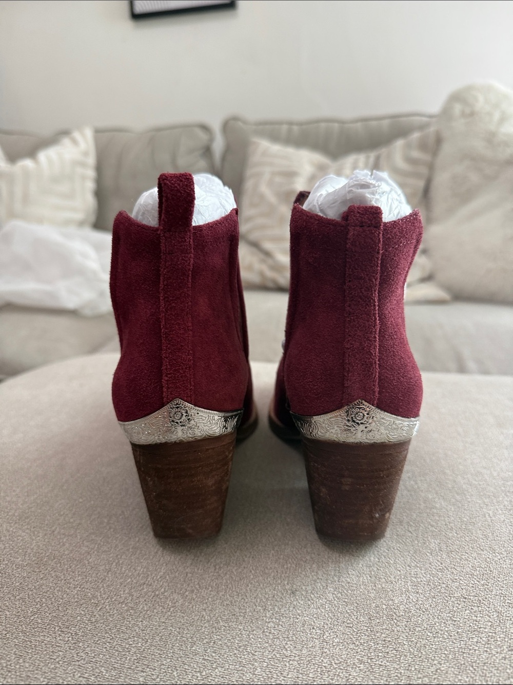 Jefferey Campbell Burgundy Suede Ankle Boots - Stylish Block Heel Chelsea - Picture 4 of 7
